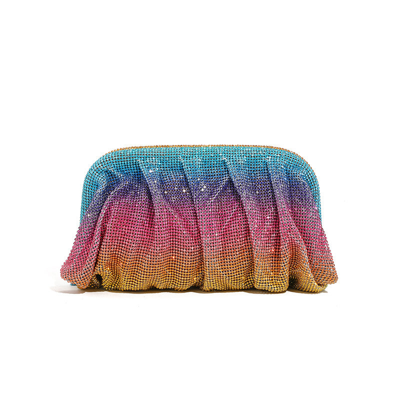 Hand Clutch Pleated Chain Rhinestone Cloud Clip Bags