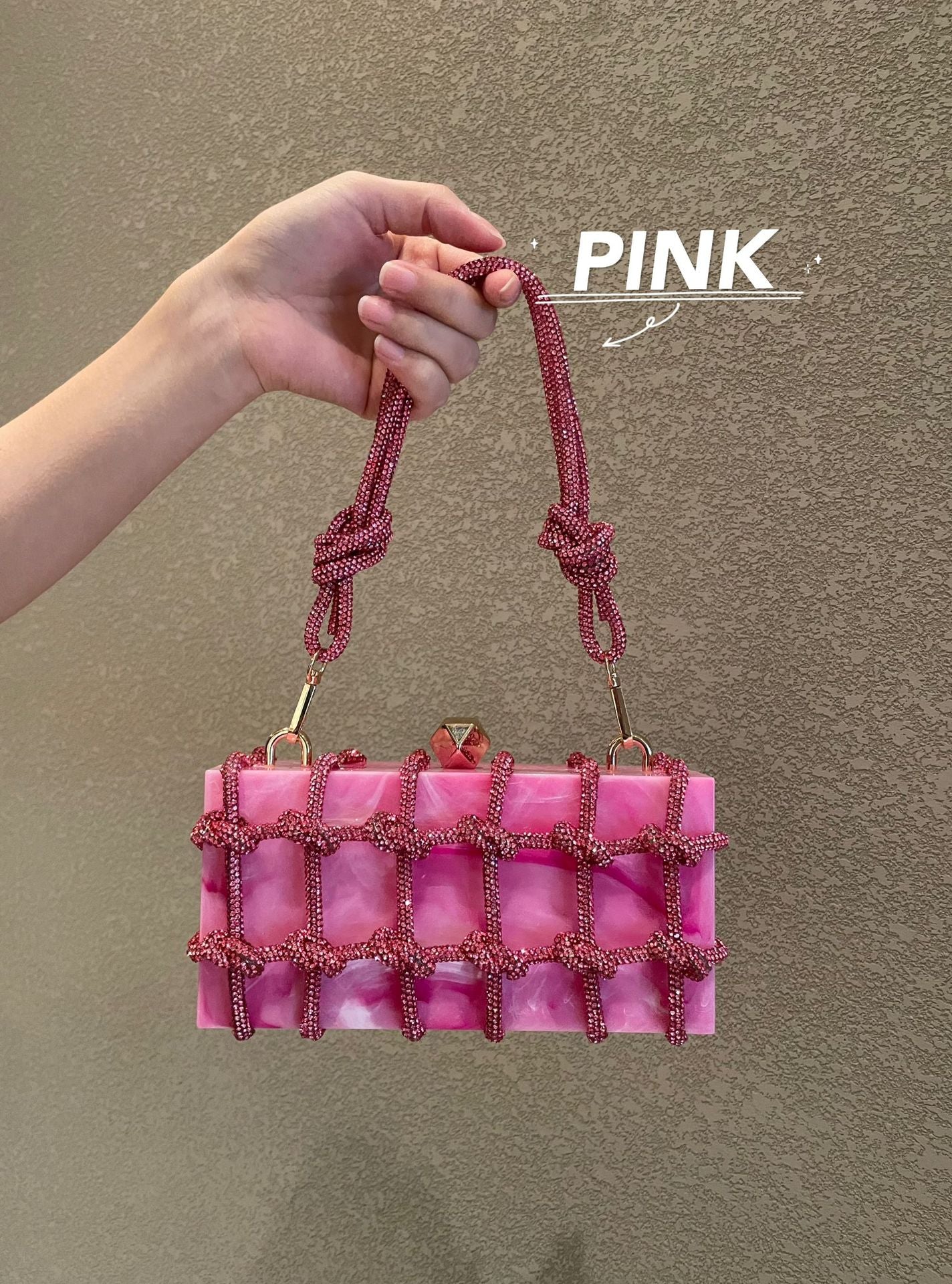 Women's Cloud Marble Acrylic Box Diamond Hand-woven Handbags