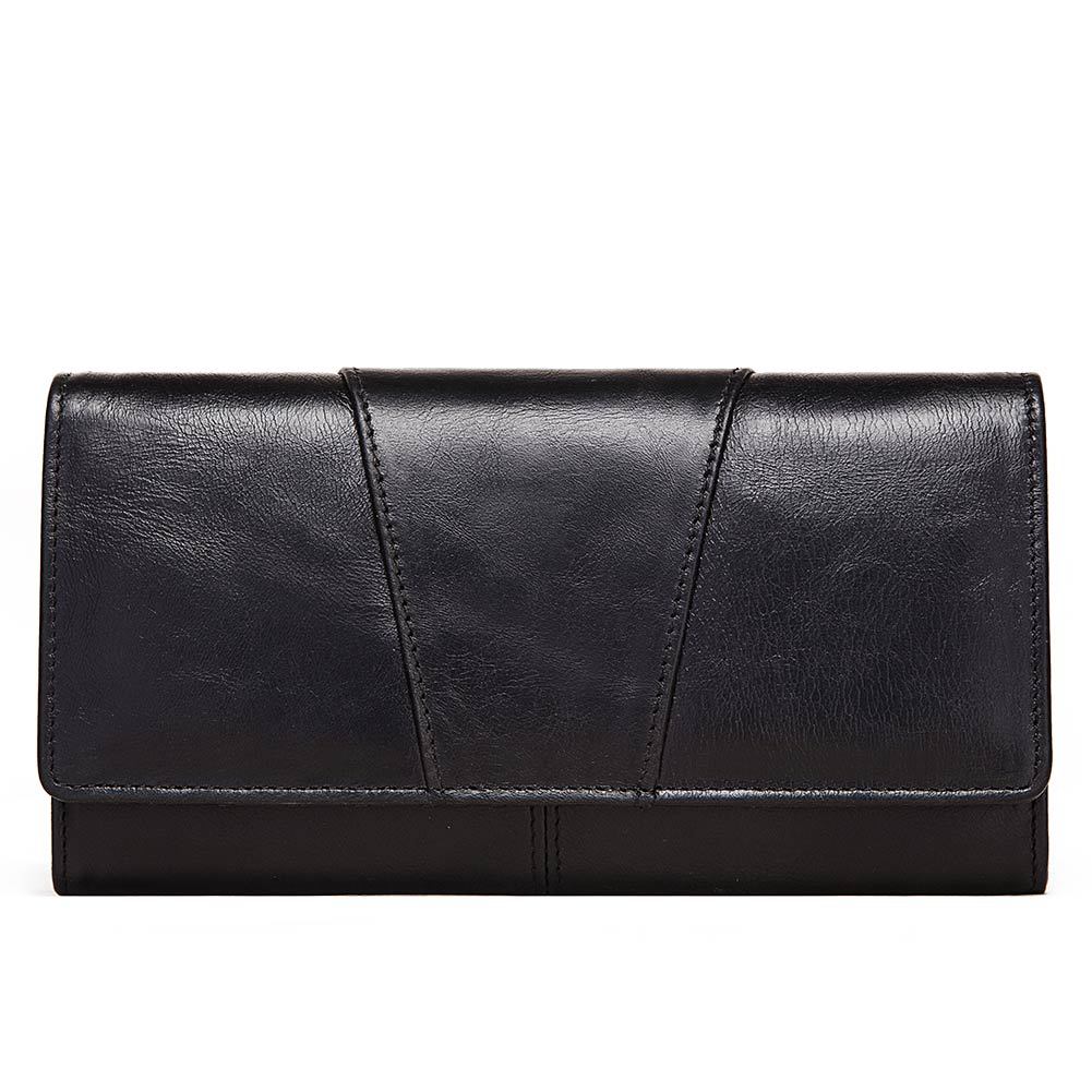 Women's Leather Retro Mobile Clutch Swiping Long Ladies Wallets