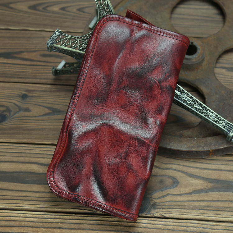 Men's Tanned Washed Business Handmade Long Cowhide Men's Wallets
