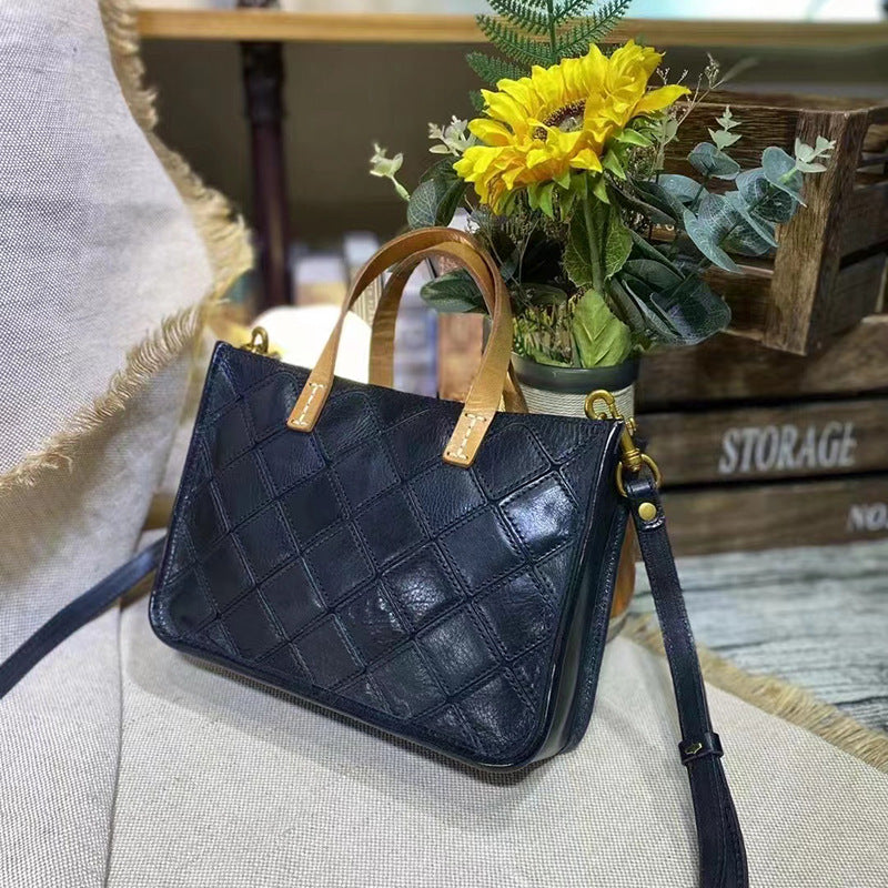 Women's Cow High Texture Geometric Stitching Vintage Crossbody Bags