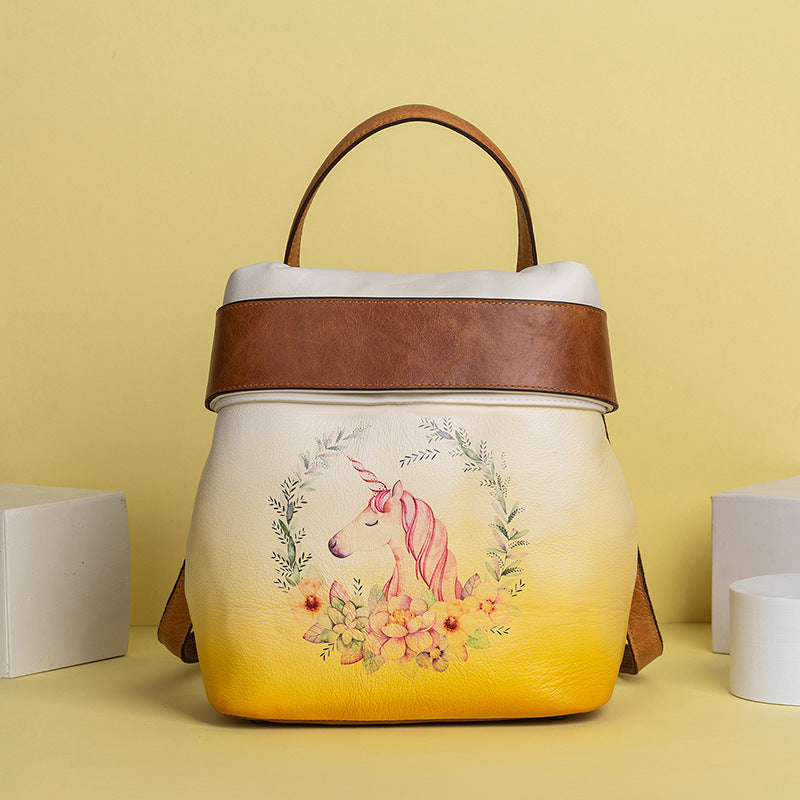 With Goods First Layer Cowhide Chinese Backpacks