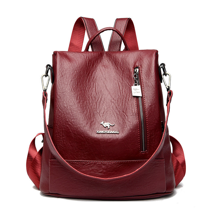 Women's Soft Leather Fashion Korean Style Large Backpacks