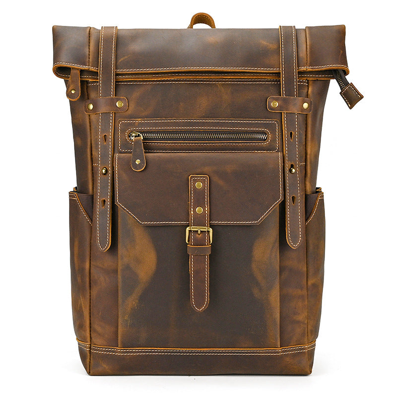 Men's Retro Crazy Horse Leather Large Capacity Backpacks