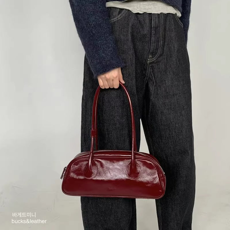Cowhide Underarm Simple Double Strap French Shoulder Bags