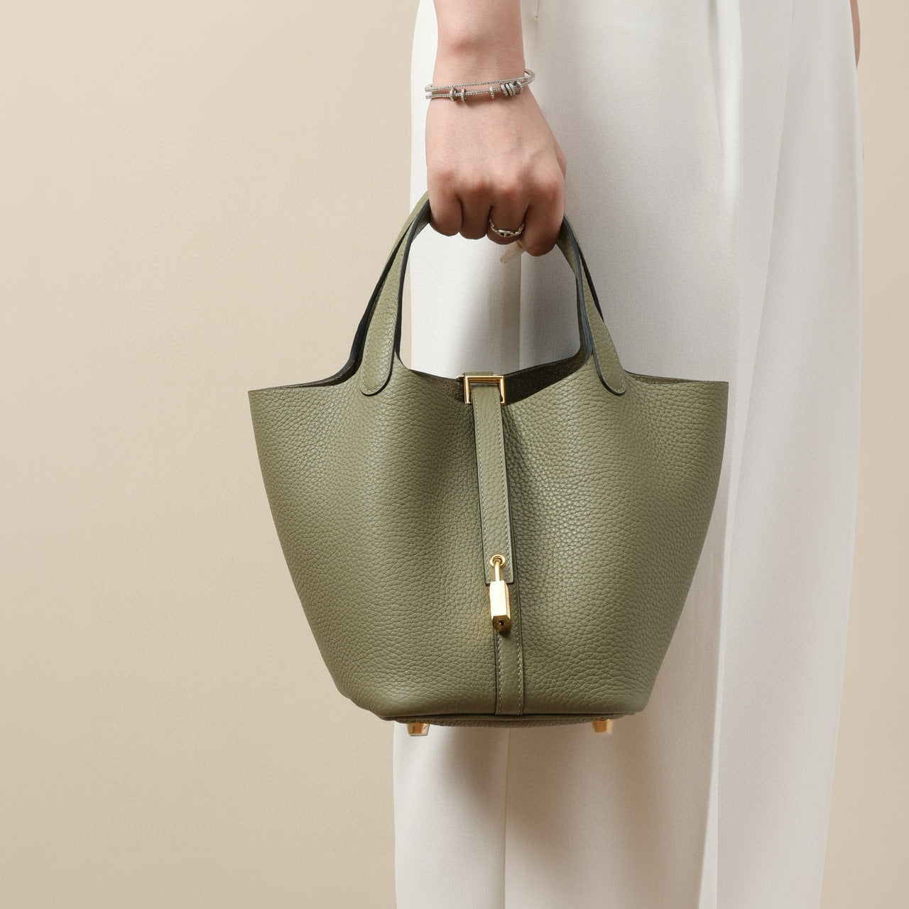 Cowhide Wax Line Vegetable Basket Layer Lychee Bucket Bags