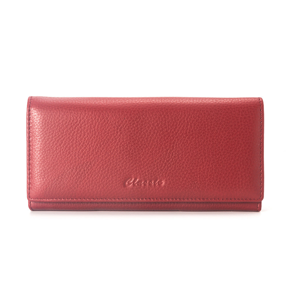 Women's Long Genuine Leather First Layer Cowhide Lychee Pattern Clutch Ladies Wallets