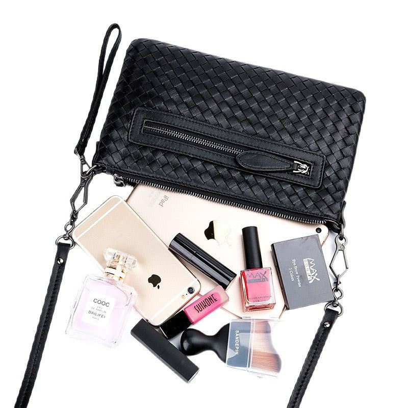 Women's Trendy Genuine Leather Fashion Clutch Hand-woven Handbags
