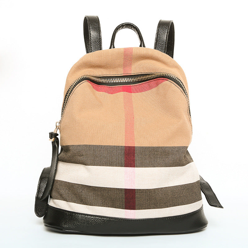 Women's & Men's & Plaid Stitching Canvas College Style Backpacks