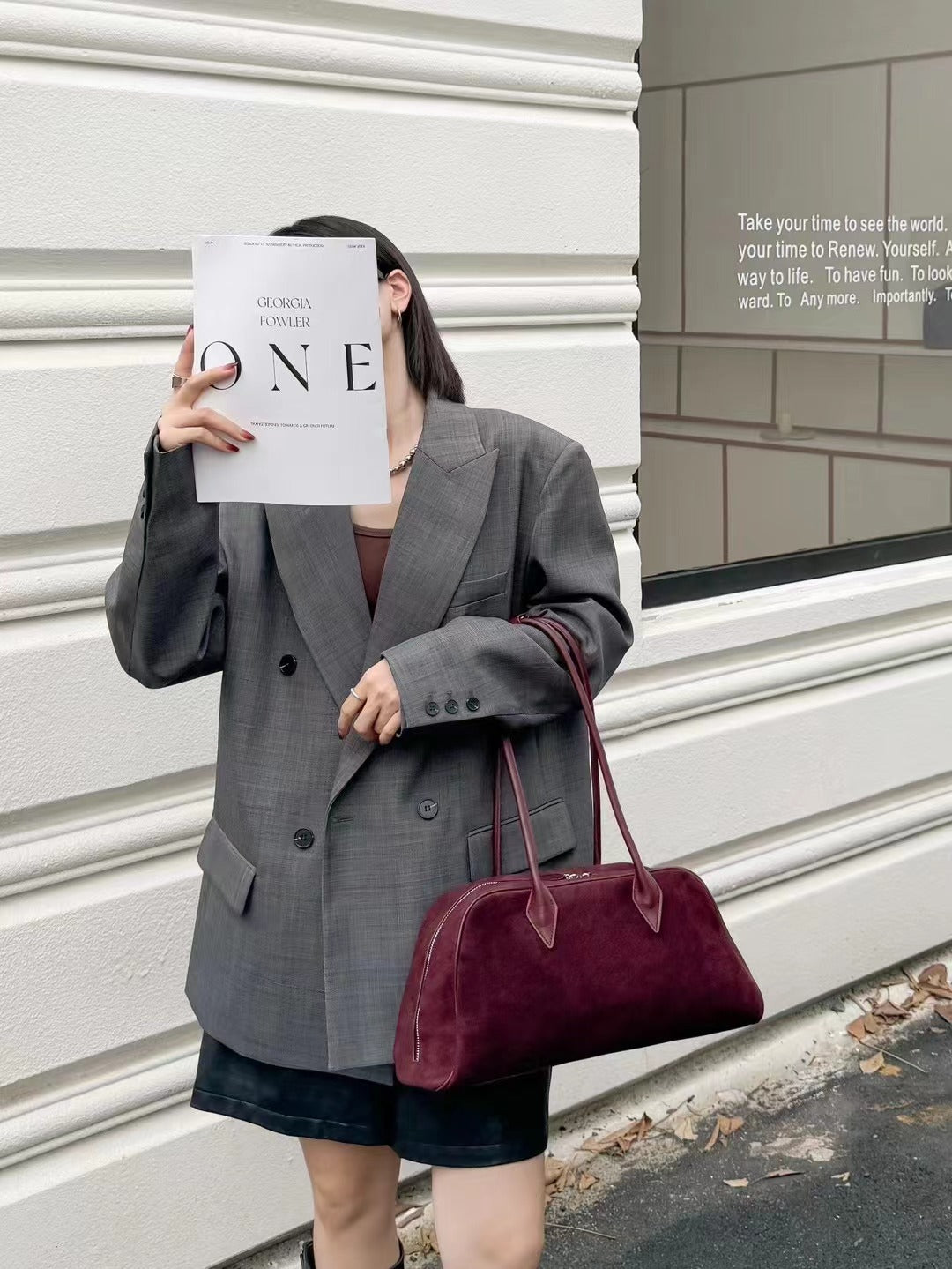 Women's High-grade Suede Large Capacity Boston Underarm Fashionable Bags