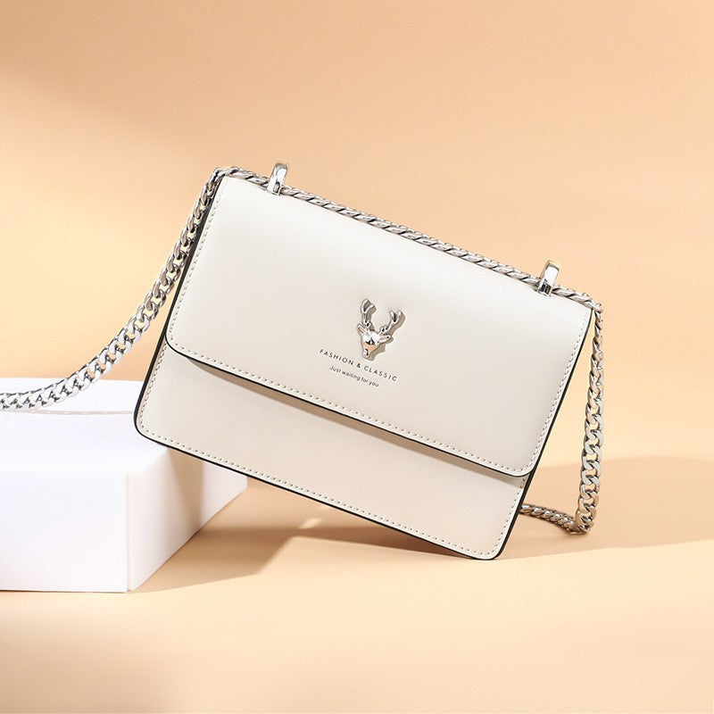 Women's Fashion Deer Head Genuine Leather Chain Shoulder Bags