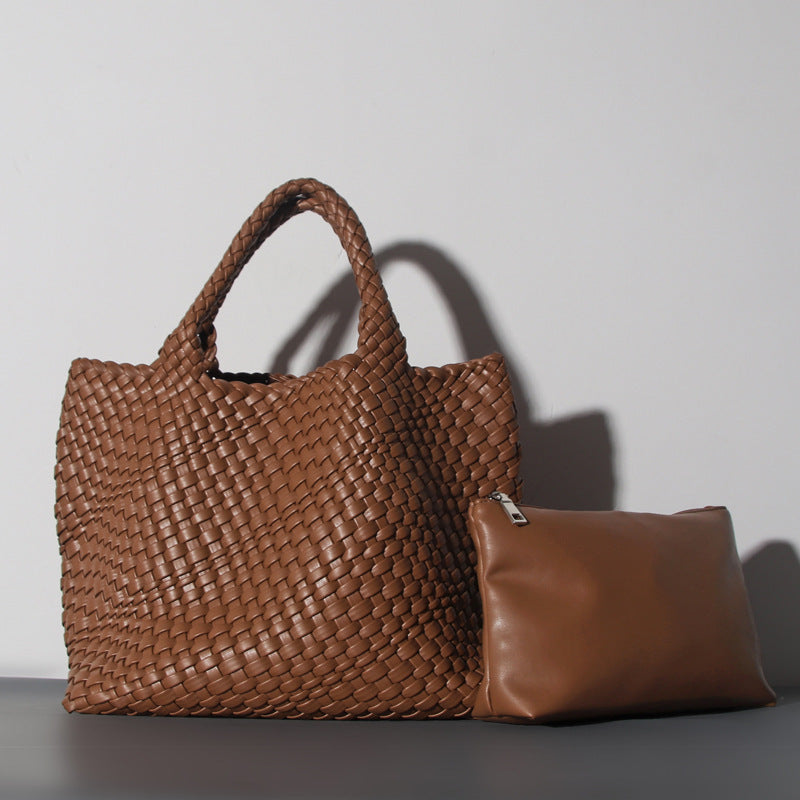 Soft Leather Woven Big Vegetable Basket Handbags