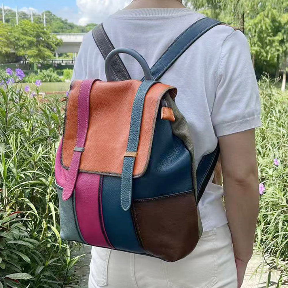 Women's First Layer Cowhide Big Retro Hand-rub Color Backpacks