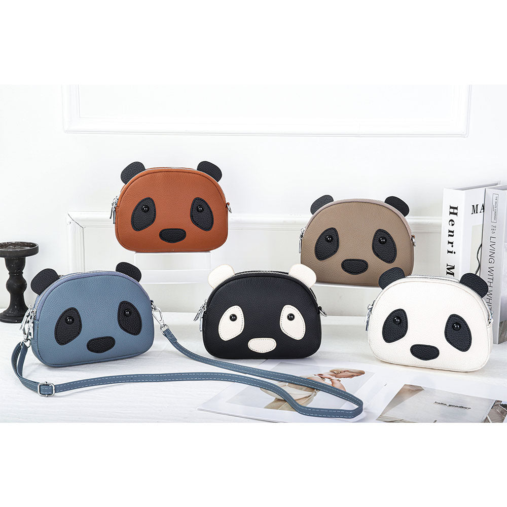 Women's Layer Cowhide Cartoon Cute Panda Fashion Crossbody Bags