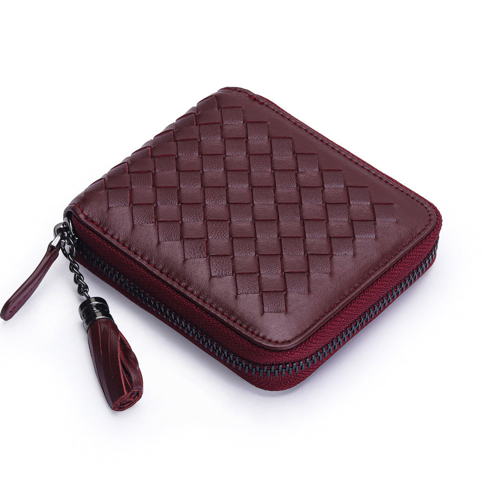 Women's Short Sheepskin Zipper Classic Genuine Leather Ladies Wallets