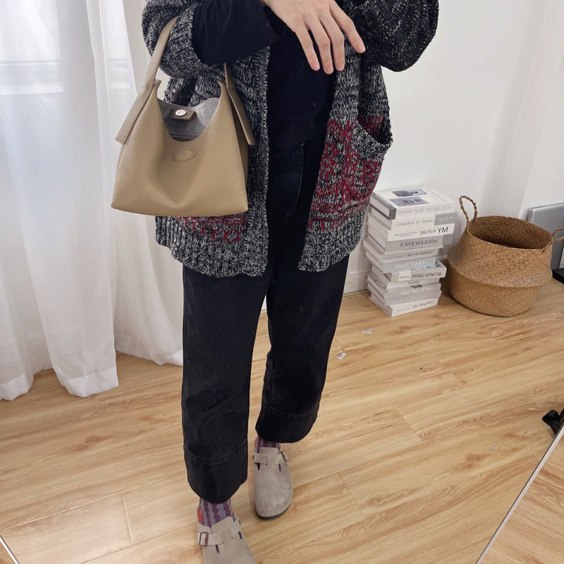 Women's Soft Leather Vegetable Basket Top Layer Handbags