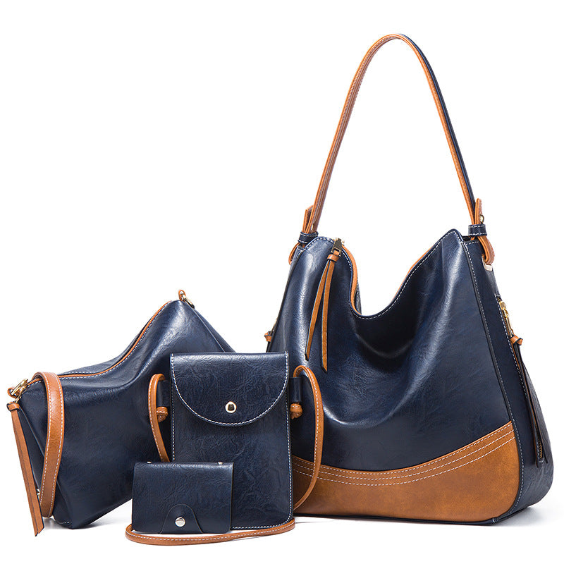 Women's Simple Color Matching Portable Fashionable Large Shoulder Bags