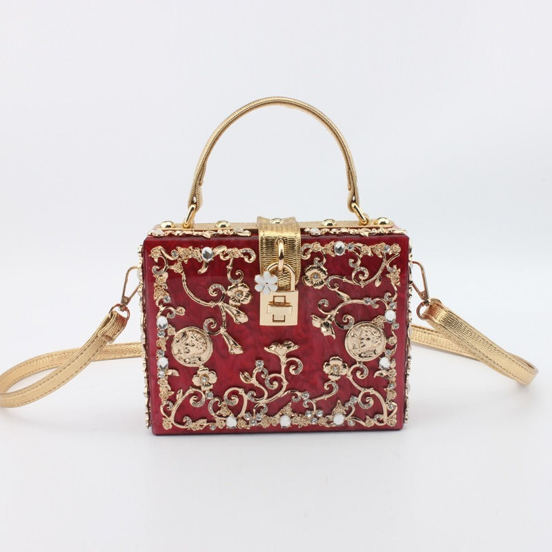 Women's Acrylic Hollow Metal Carved Diamond Single Crossbody Bags