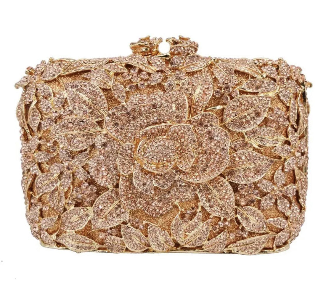 Women's Selected Diamond Hollow Pink Rose Banquet Evening Bags