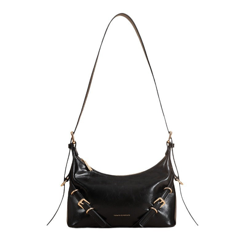 Women's Dumpling Black Texture High Sense Underarm Armpit Bags
