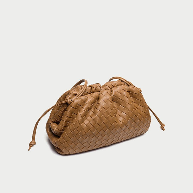 Women's Authentic Leather Weave Pleated Cloud Soft Cow Single Crossbody Bags