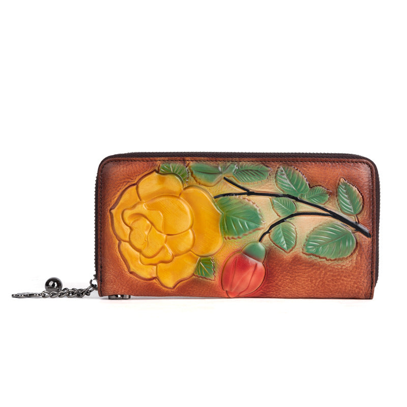 Women's Rose Embossed Mid-length Zipper Fashion Ladies Wallets