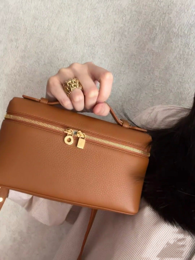 Leather Lunch Box Kelly Lychee Pattern Crossbody Bags