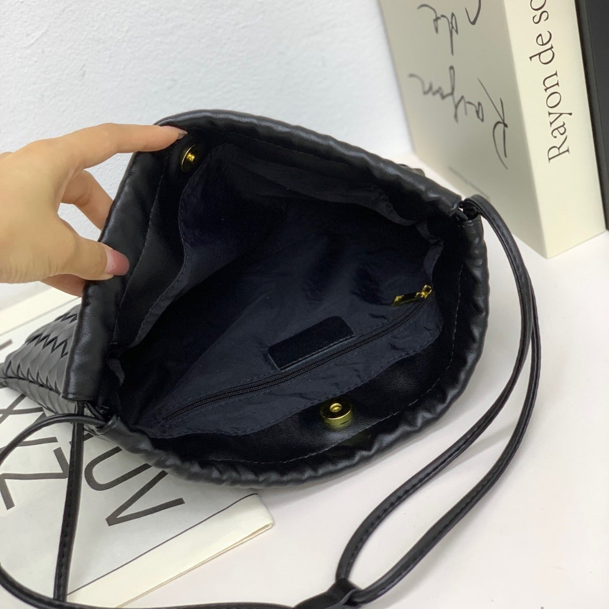 Women's Sheepskin Woven Garbage Clutch Drawstring Lucky Shoulder Bags
