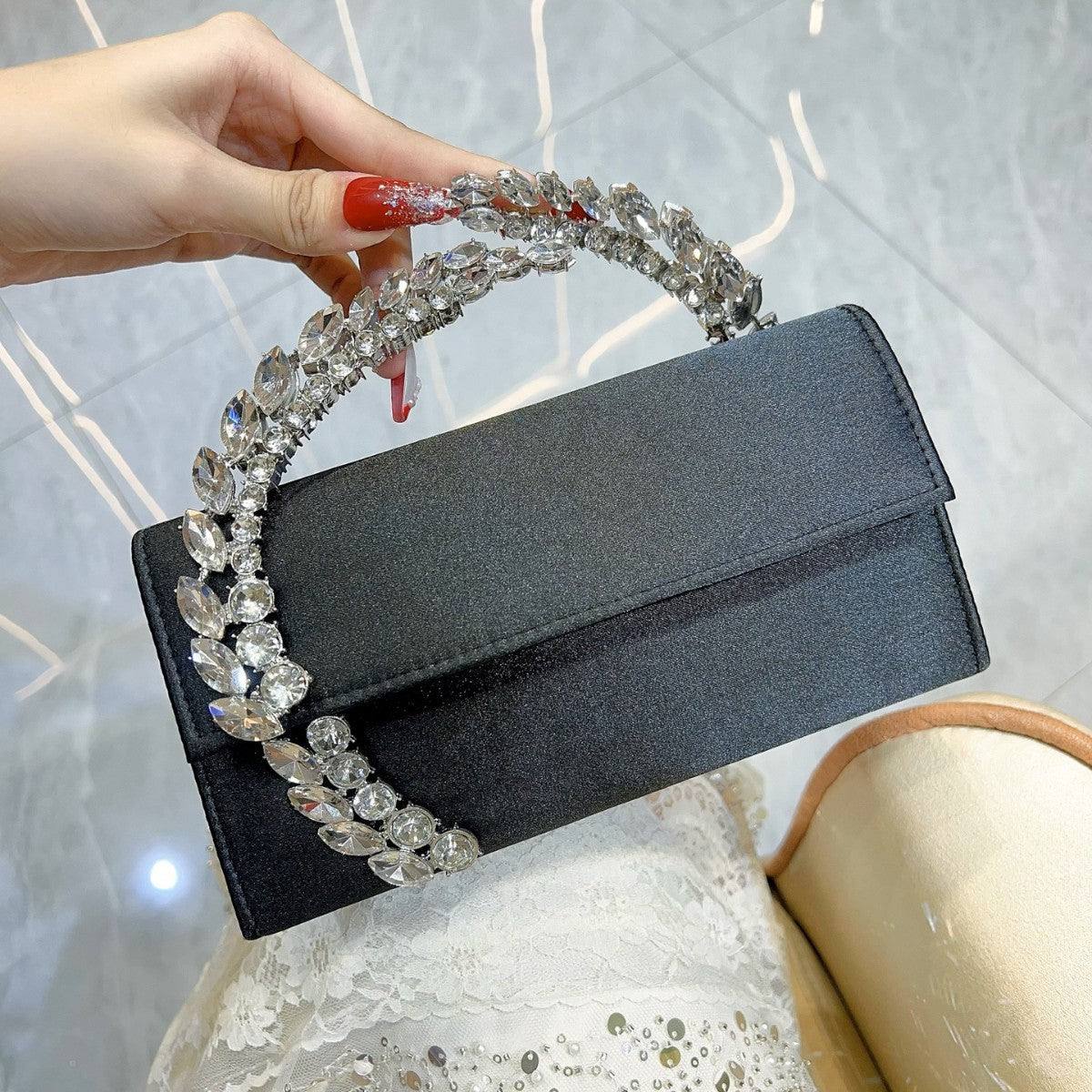 Women's Dinner Rhinestone Satin Sequin Hand Diamonds Evening Bags