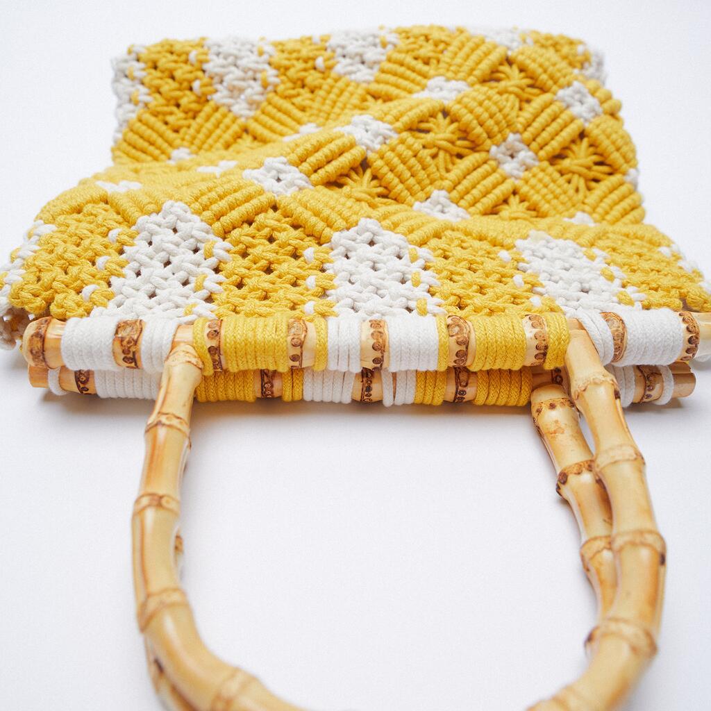 Women's Cotton Rope Braided Flower Bamboo Blue Handbags