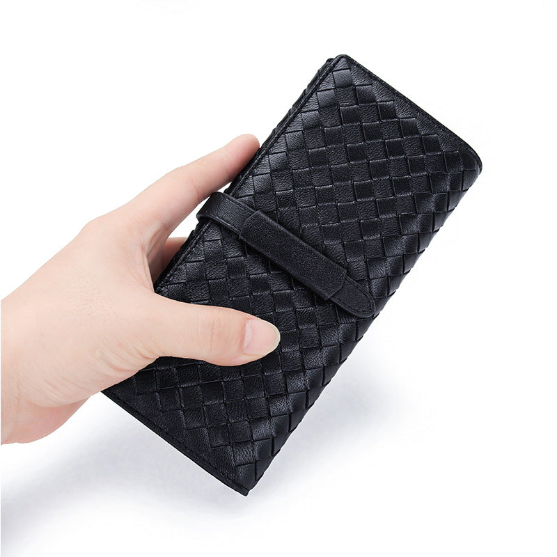 Women's Leather Fashion Sheepskin Woven Clutch Large Ladies Wallets