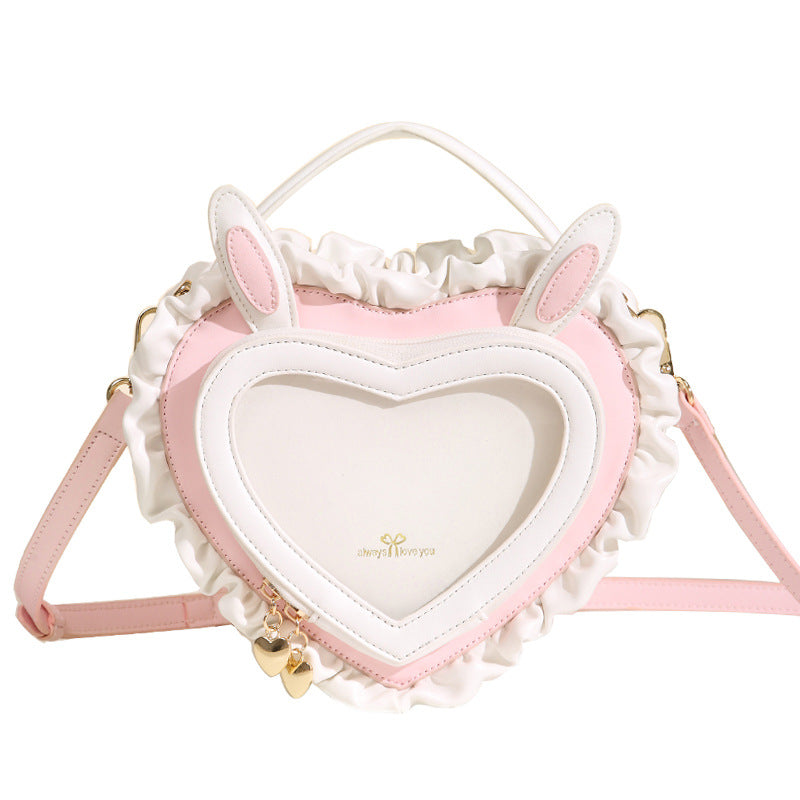 Women's Ear Peach Heart Transparent Cartoon Bar Crossbody Bags