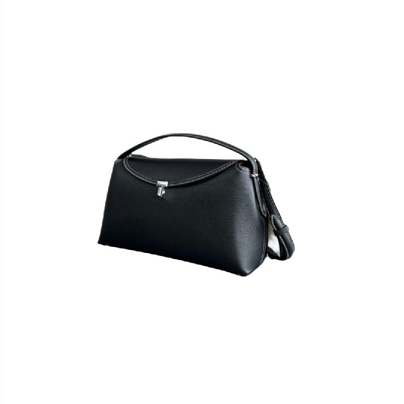 Niche Litchi Pattern Cowhide Flap Clutch Shoulder Bags