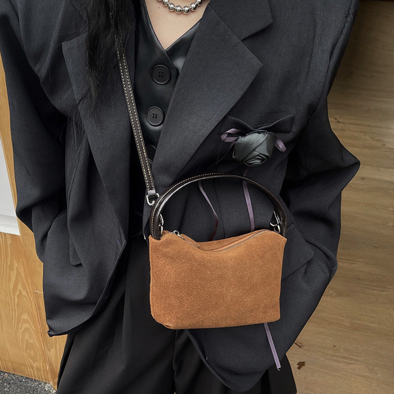 Women's High-grade Suede Cowhide Lunch Box Retro Crossbody Bags