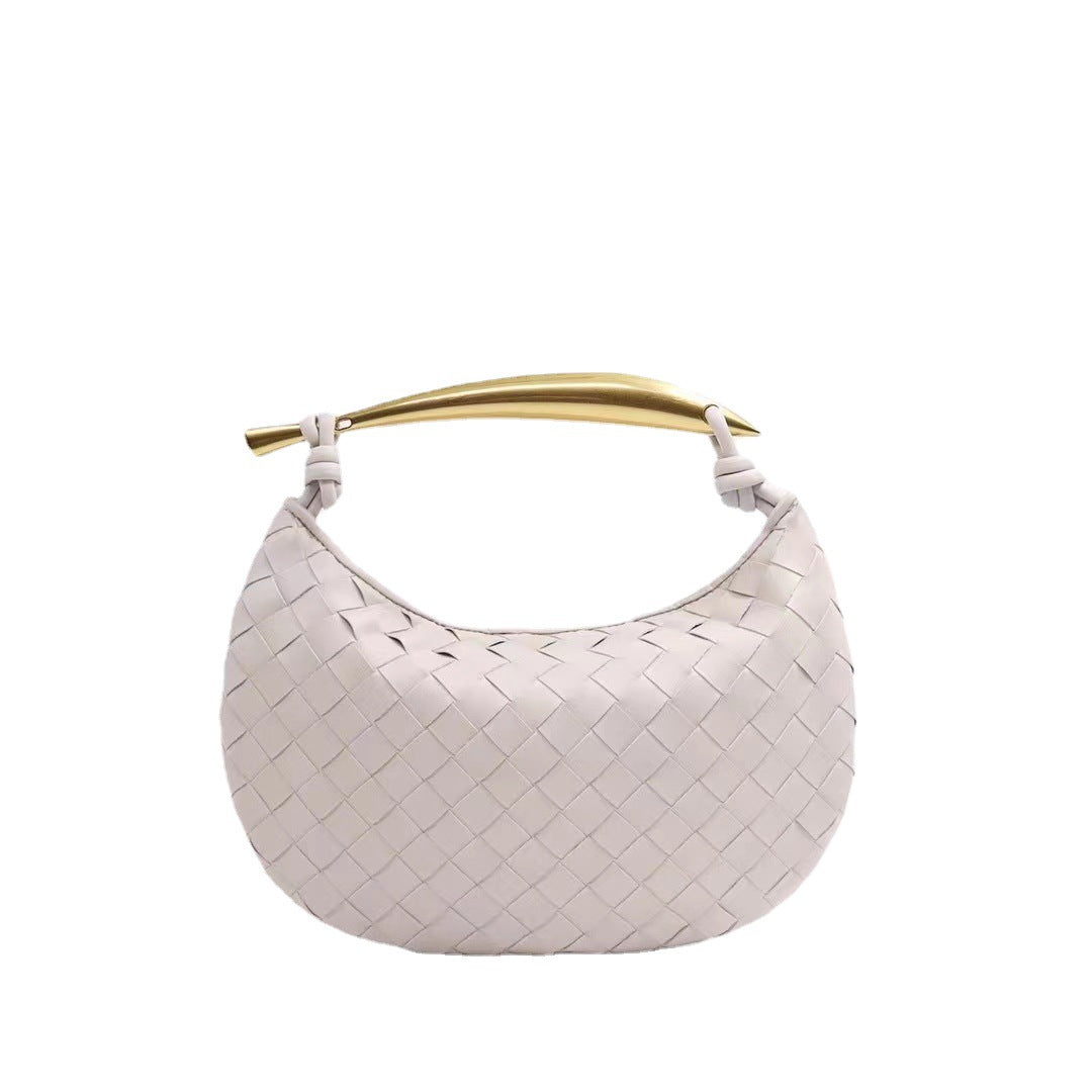 Pleated Cowhide Woven Large Capacity White Handbags
