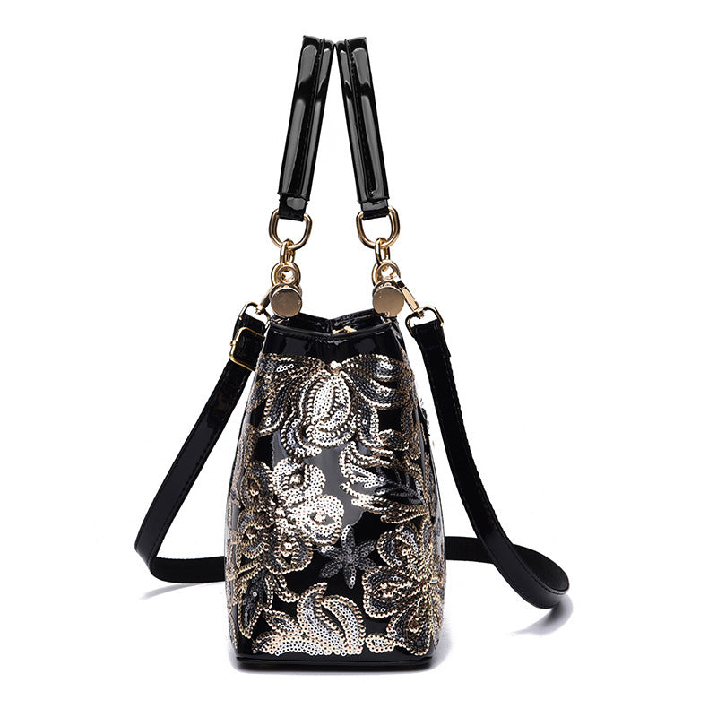 Large Capacity Bright Leather Double Sided Shoulder Bags