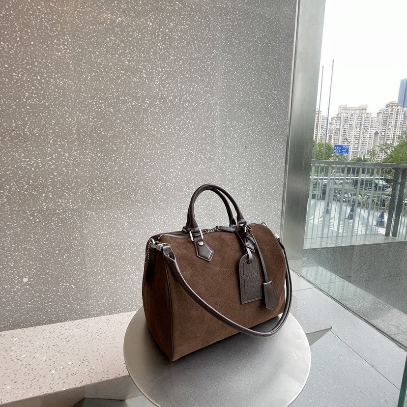 Women's Color Retro Cowhide Frosted Boston Pillow Shoulder Bags