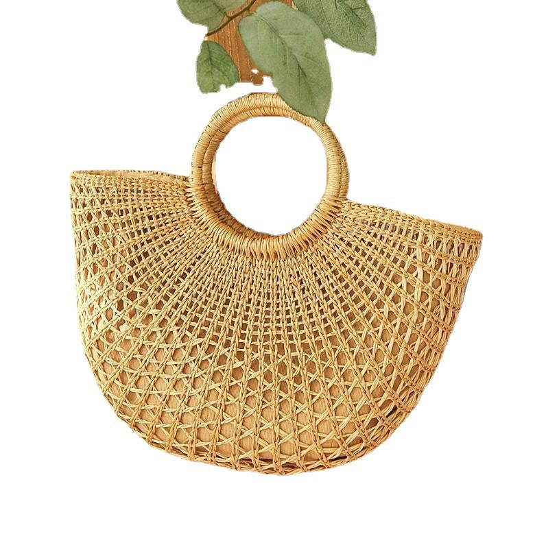 Straw Woven Beach Vacation Portable Gold Handbags