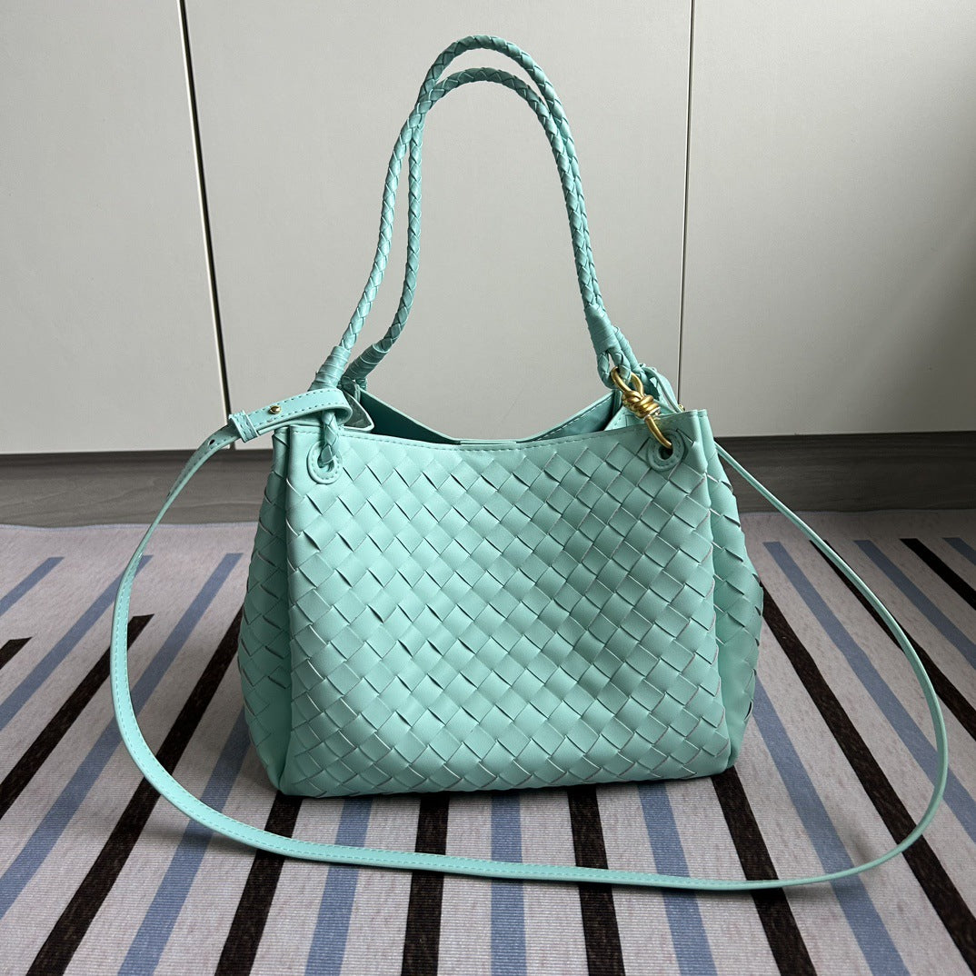 Women's Large Parachute Leather Woven Portable Vegetable Crossbody Bags