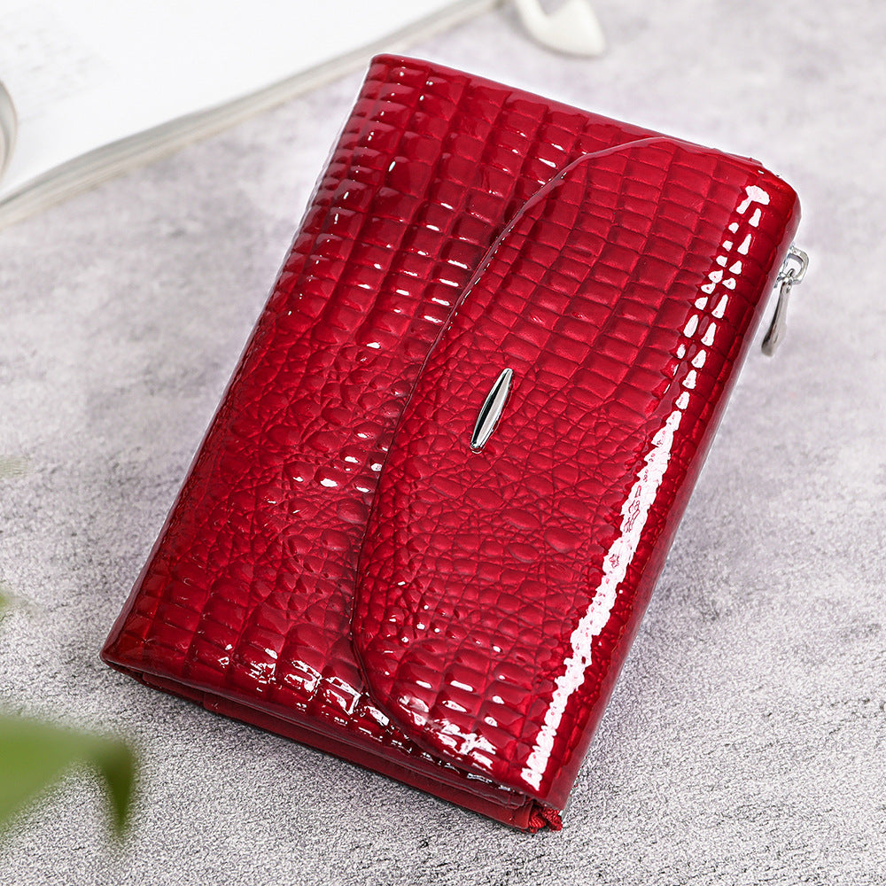 Women's Patent Leather Genuine First Layer Cowhide Crocodile Ladies Wallets