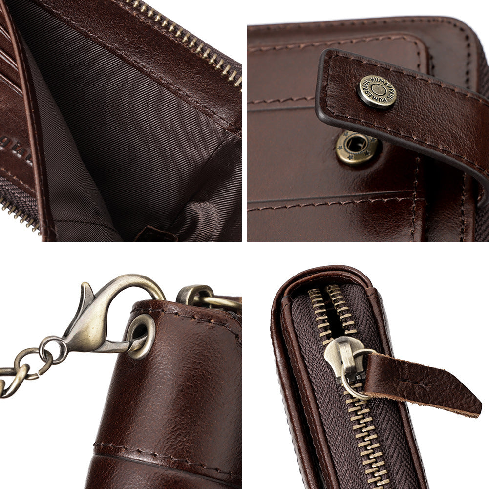 Men's First Layer Cowhide Zipper Horizontal Genuine Men's Wallets