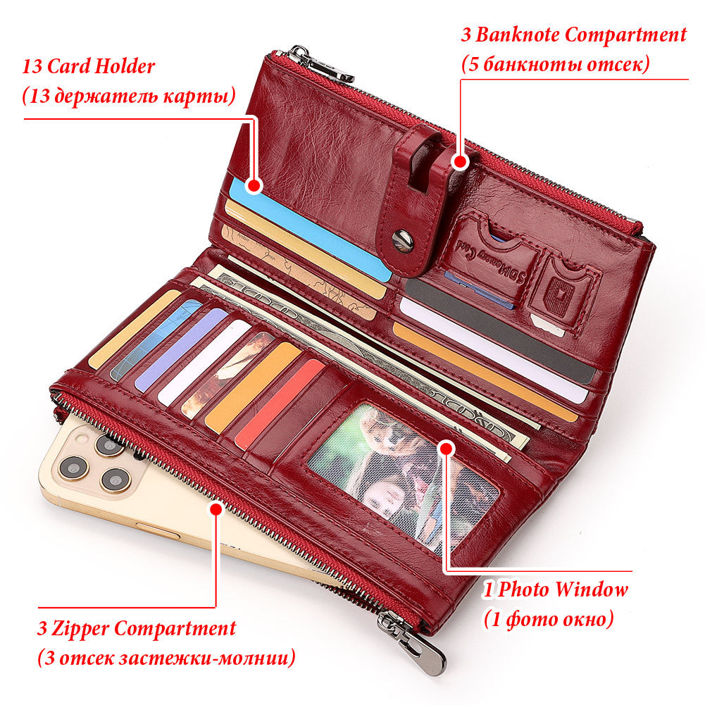Women's Antimagnetic Clutch Top Layer Cowhide Long Ladies Wallets