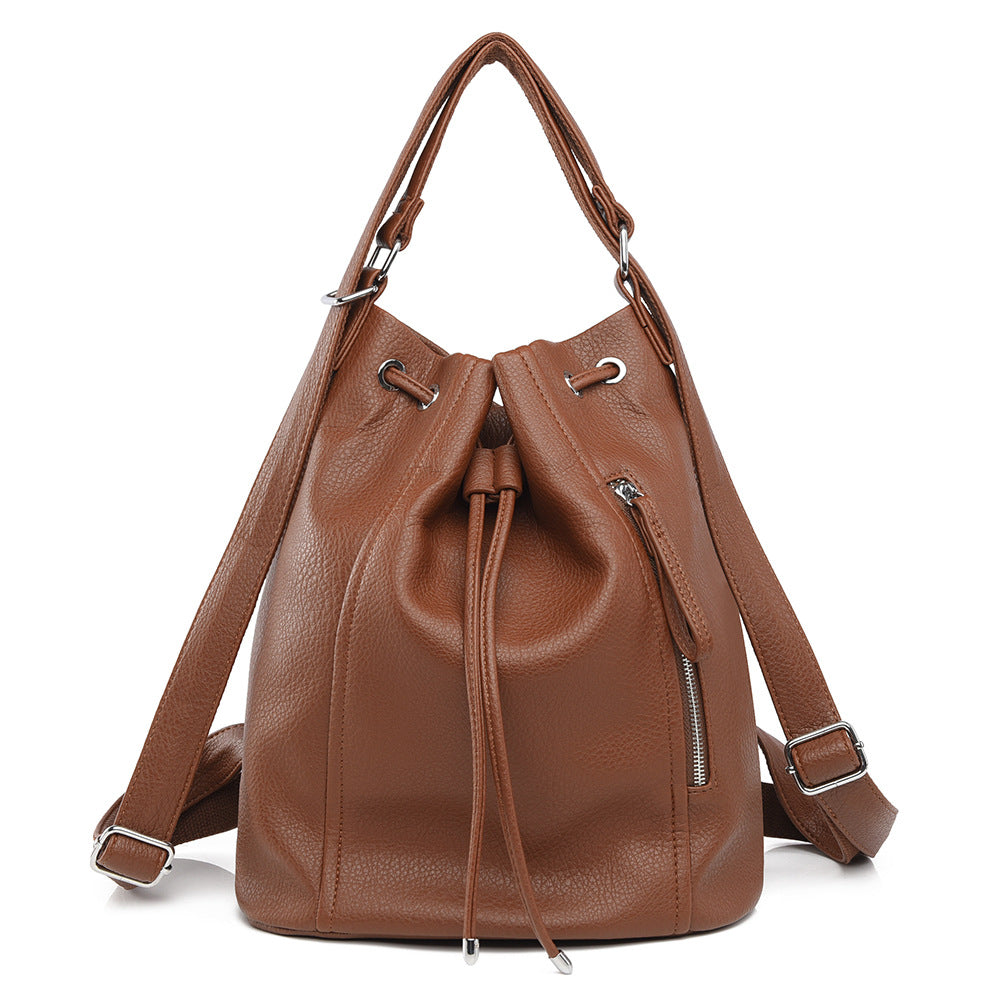 Women's Retro Design Sense Drawstring Loose Large Backpacks