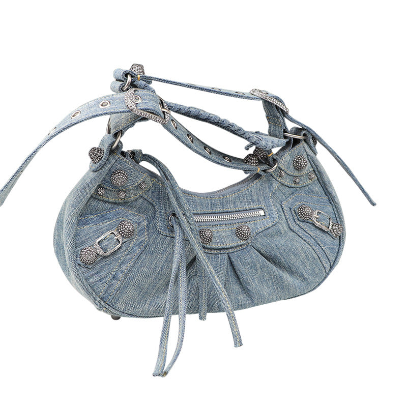 Women's Denim Motorcycle High-grade Three-in-one Diamond Rivets Armpit Bags
