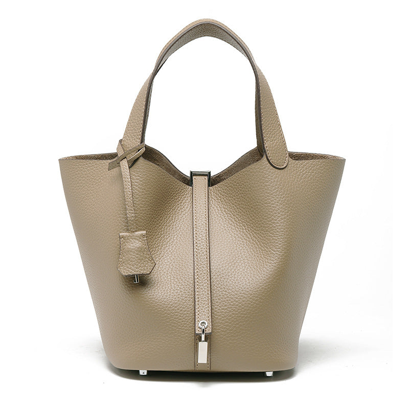 Women's Quality First Layer Cowhide Niche Basket Leather Large Bags