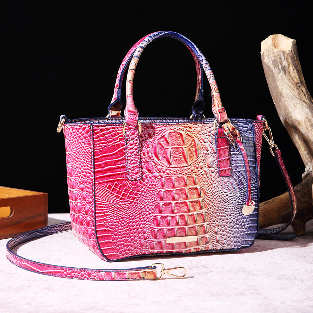 Women's Portable Underarm Vintage Brahmin Crocodile Pattern Handbags