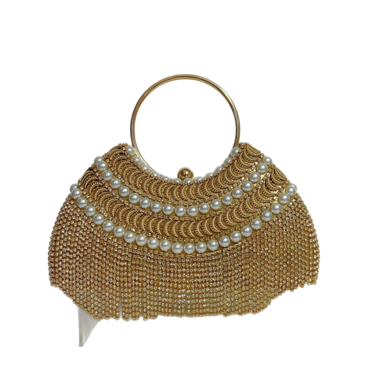 Women's Sier Shiny Luxurious Tassel Rhinestone Stitching Beaded Handbags