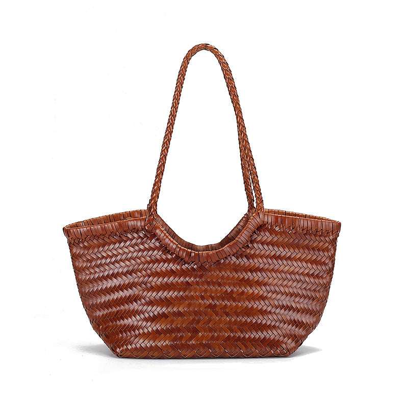 French Retro Woven Authentic Leather Weave Handbags