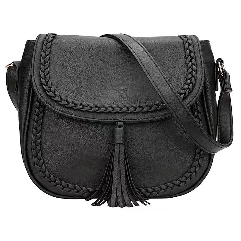 Women's Flap Saddle Hand Woven Tassel Crossbody Bags