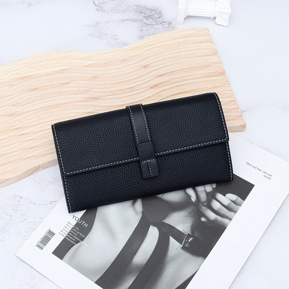 Women's Color Long First Layer Cowhide Large Ladies Wallets
